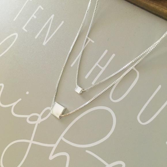 Sterling Silver Layered Squares Silver Necklace - Picture 5 of 8